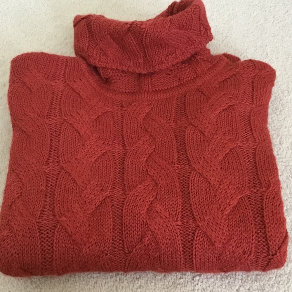 100% Baby Alpaca Cozy Cable-Knit Turtleneck Sweater - Rust